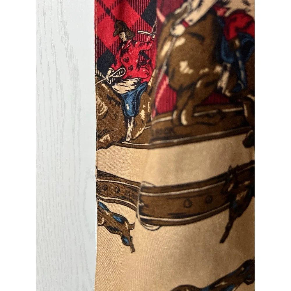 Vintage Double Face EQUESTRIAN Scarf Red Tartan Jockey Dachshund JG Hook
